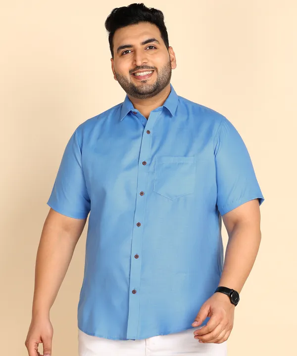 Sky_Blue_Half_Sleeve_Cotton_Shirt_For_Men_-_Plus_Size