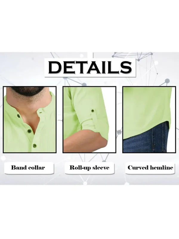 Men'S_Light_Green_Cotton_Short_Kurta_With_Mandarin_Collar