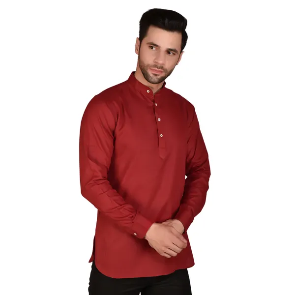Men's_Dark_Brown_Long_Sleeve_Kurta_With_Mandarin_Collar