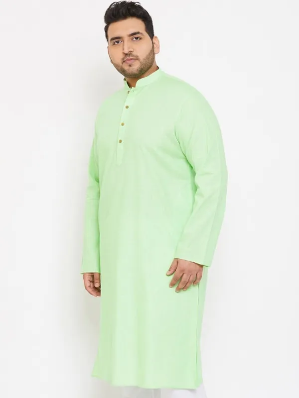 Men's_Light_Green_Cotton_Kurta_With_Mandarin_Collar_And_Button_Detailing