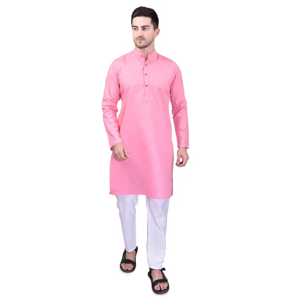 Men's_Pink_Cotton_Kurta_Pajama_Set_-_Ethnic_Indian_Traditional_Wear