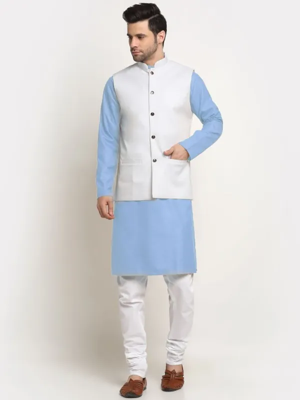 Men's_Ethnic_Kurta_Pajama_Set_With_White_Nehru_Jacket_-_Blue_And_White