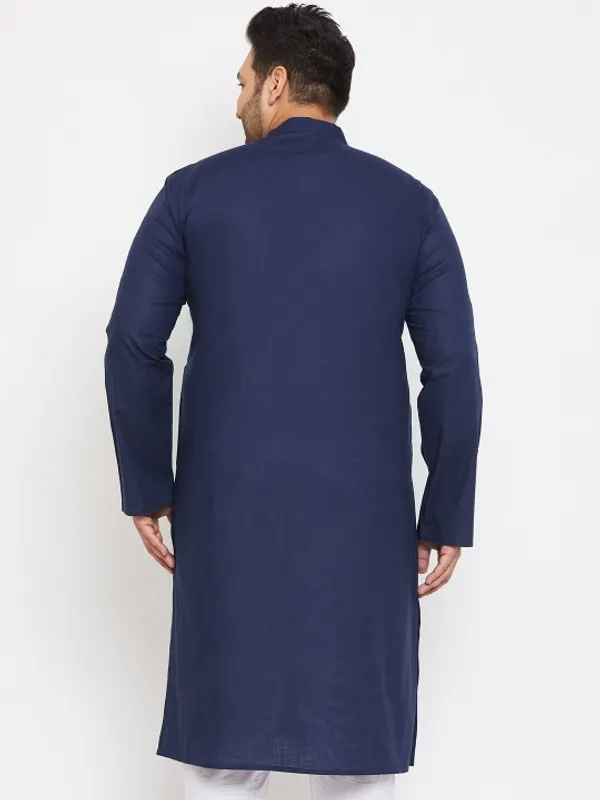 Men's_Navy_Blue_Solid_Cotton_Kurta_With_Mandarin_Collar
