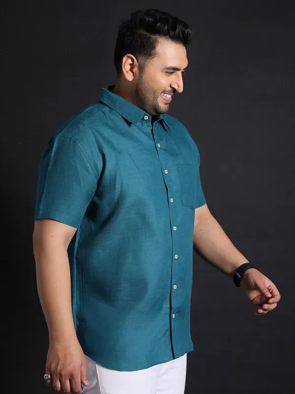Men's_Teal_Blue_Linen_Short_Sleeve_Casual_Shirt