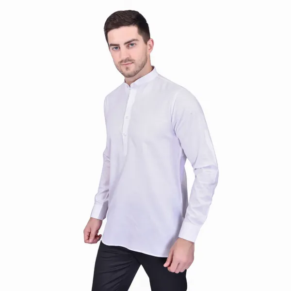 Men's_White_Cotton_Short_Kurta_With_Mandarin_Collar