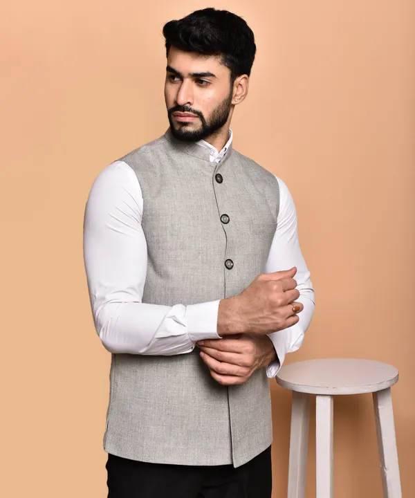 Men's_Grey_Linen_Nehru_Jacket_Vest