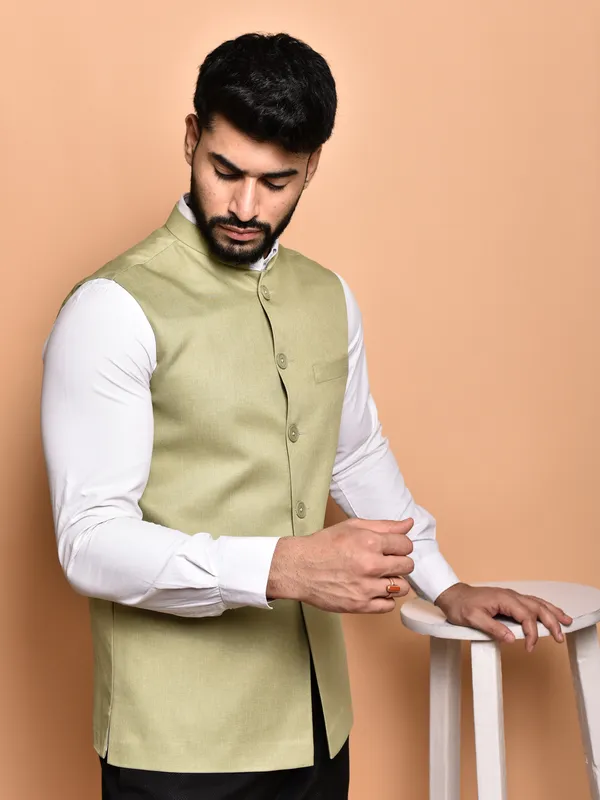 Light_Green_Nehru_Jacket_Waistcoat_For_Men