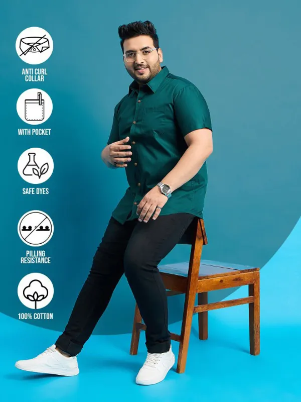 Men's_Dark_Teal_Green_Half_Sleeve_Formal_Shirt_With_Pocket