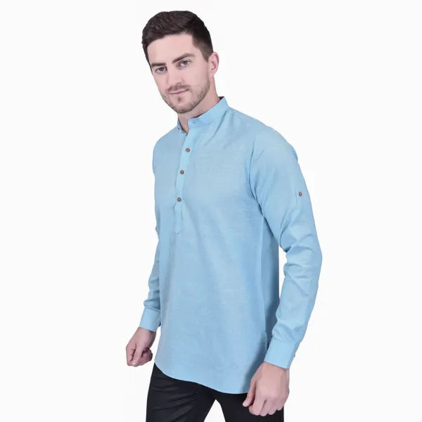 Men's_Light_Blue_Cotton_Kurta_With_Mandarin_Collar