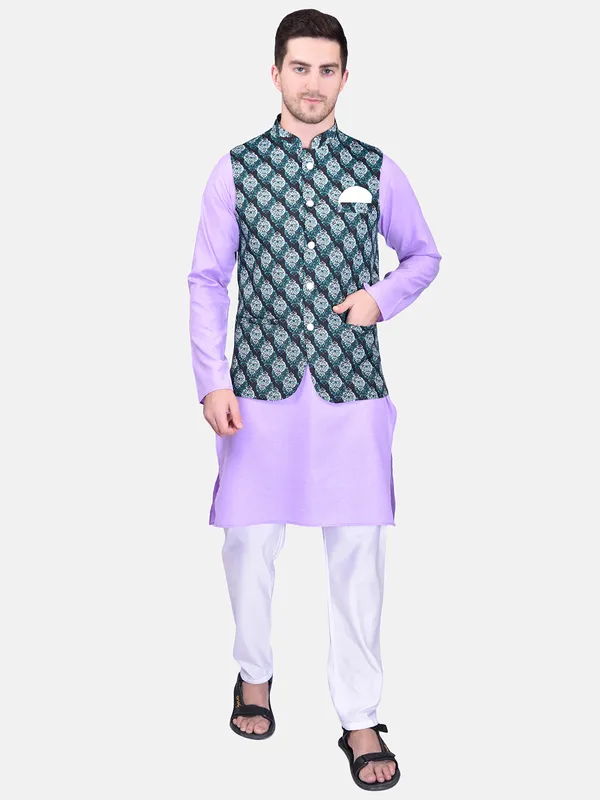 Men's_Purple_Kurta_With_Printed_Green_Nehru_Jacket_Set