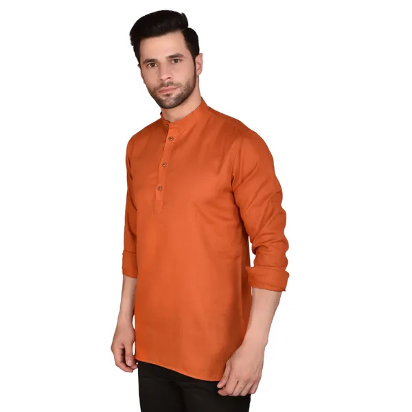 Men's_Orange_Short_Kurta_With_Black_Pants_Set