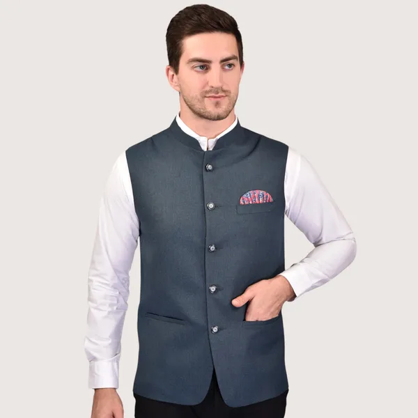 Men's_Grey_Nehru_Jacket_With_Pocket_Square