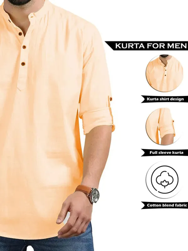 Men's_Peach_Cotton_Short_Kurta_With_Mandarin_Collar