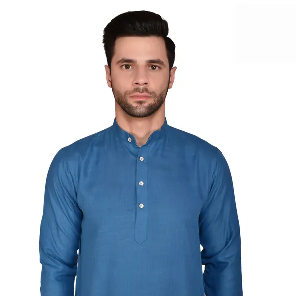 Men's_Blue_Long_Kurta_With_Black_Pants_Set