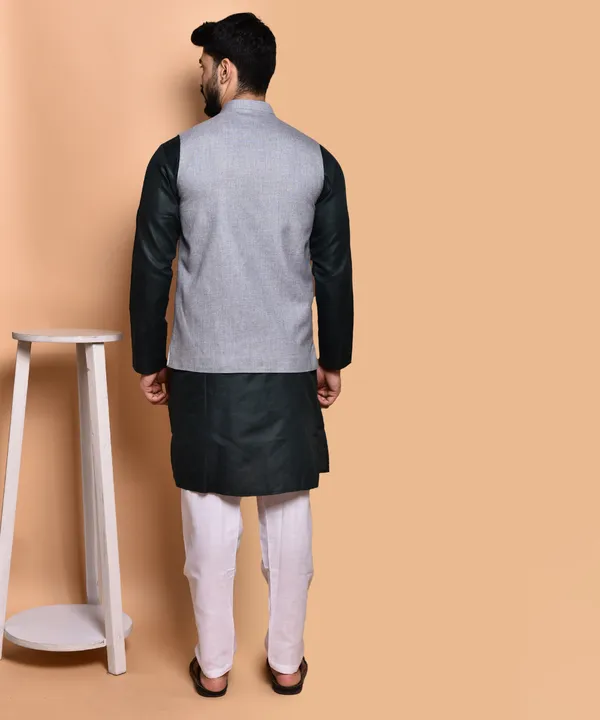 Men's_Grey_Linen_Nehru_Jacket_With_Black_Kurta_Pajama_Set
