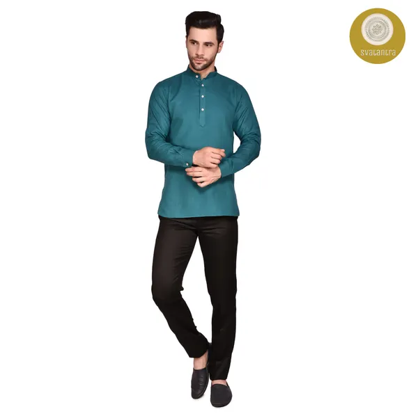 Men's_Teal_Green_Short_Kurta_With_Mandarin_Collar