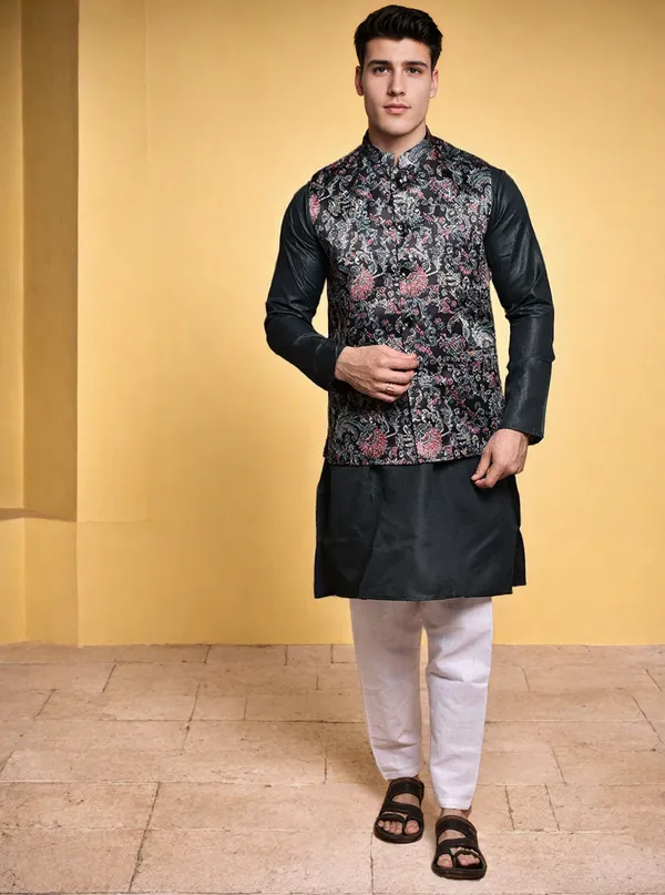 Men's_Black_Embroidered_Nehru_Jacket_With_Kurta_Set