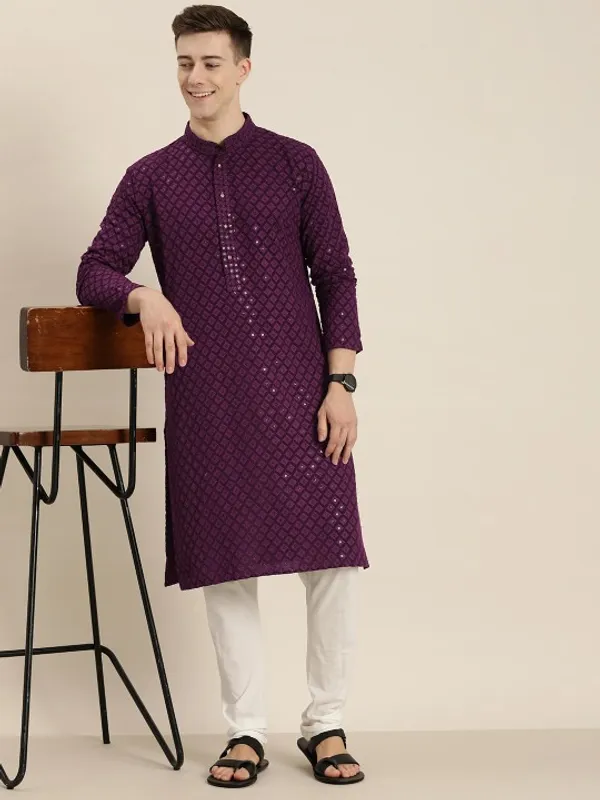 Men's_Purple_Ethnic_Kurta_With_All-Over_Printed_Pattern_And_Full_Button_Placket