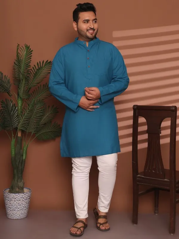 Men's_Teal_Blue_Cotton_Kurta_-_Traditional_Ethnic_Wear_With_Mandarin_Collar