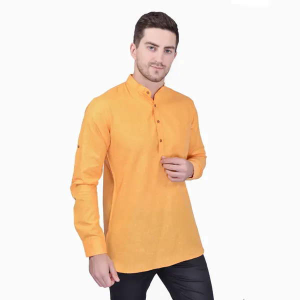 Men's_Mustard_Yellow_Short_Kurta_With_Mandarin_Collar