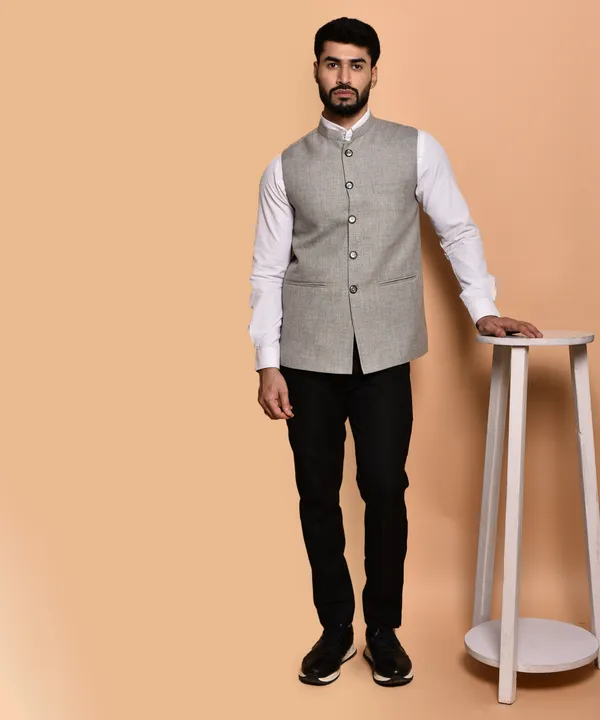 Men's_Grey_Linen_Nehru_Jacket_Vest