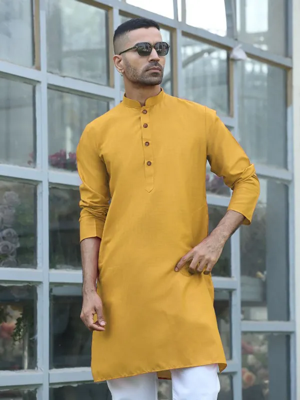 Men's_Mustard_Yellow_Cotton_Kurta_With_Mandarin_Collar