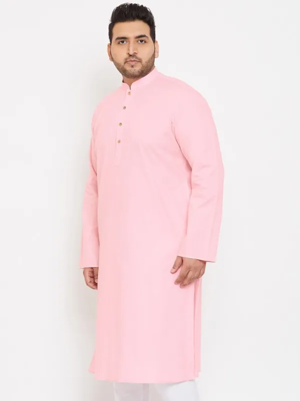 Men's_Pink_Cotton_Kurta_With_Mandarin_Collar_And_Full_Sleeves