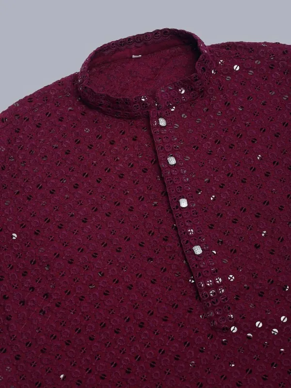 Maroon_Embellished_Kurta_For_Men_-_Ethnic_Wear_With_Sequin_Work