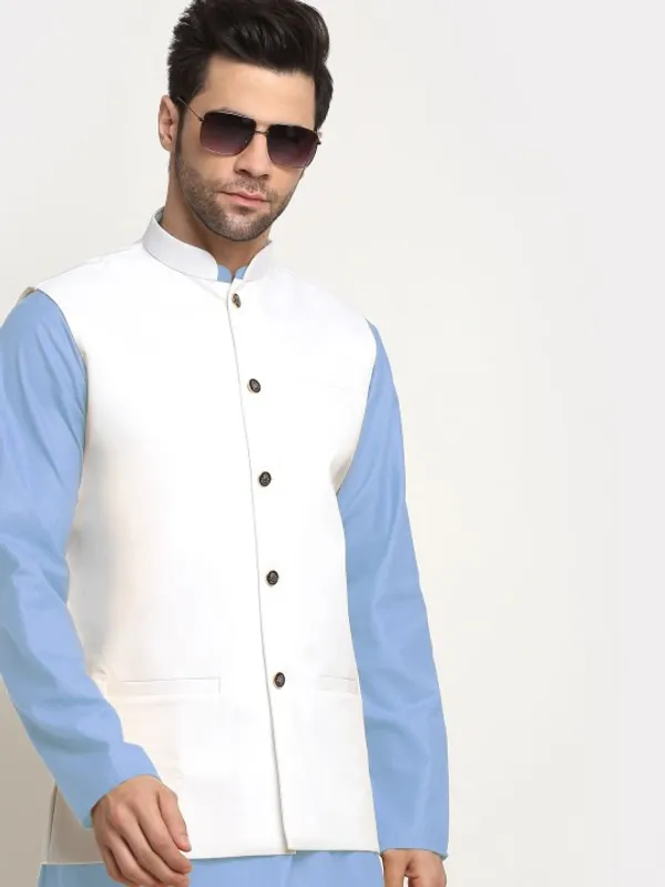Men's_Ethnic_Kurta_Pajama_Set_With_White_Nehru_Jacket_-_Blue_And_White