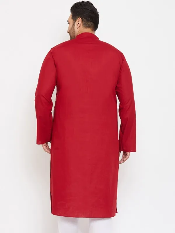 Men's_Red_Cotton_Kurta_With_Mandarin_Collar_And_Long_Sleeves