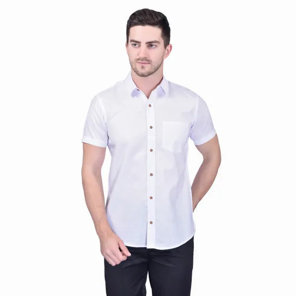 Men's_White_Formal_Shirt_With_Short_Sleeves_And_Contrast_Buttons