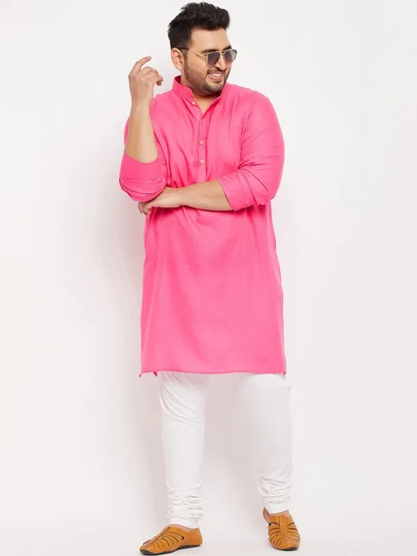 Men's_Pink_Cotton_Kurta_With_Mandarin_Collar_And_Button_Placket