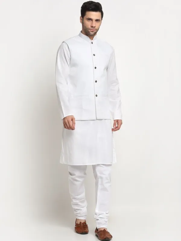 White_Kurta_Pajama_With_Nehru_Jacket_Set_For_Men