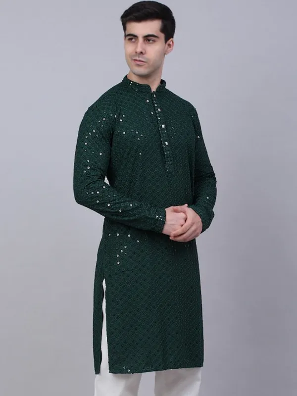 Dark_Green_Sequin_Embellished_Kurta_For_Men
