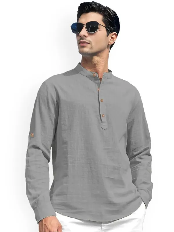 Grey_Mandarin_Collar_Full_Sleeve_Casual_Shirt_For_Men