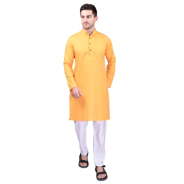 Men's_Yellow_Cotton_Kurta_Pajama_Set_With_Mandarin_Collar