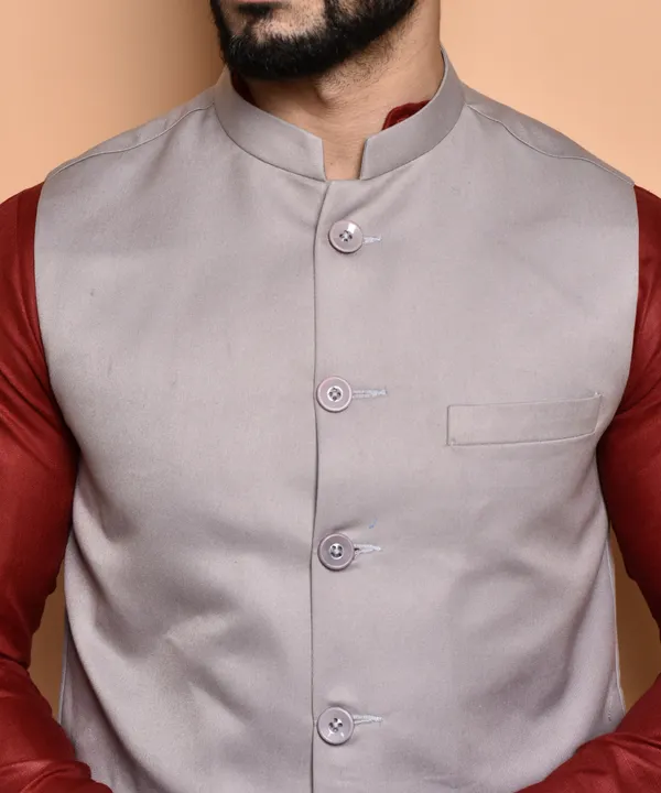 Men's_Ethnic_Nehru_Jacket_Set_-_Grey_&_Maroon_Kurta_With_White_Churidar