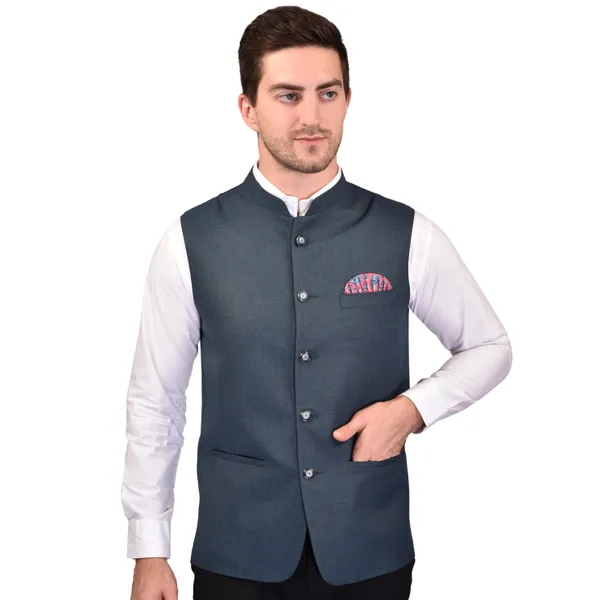 Men's_Grey_Nehru_Jacket_With_Pocket_Square