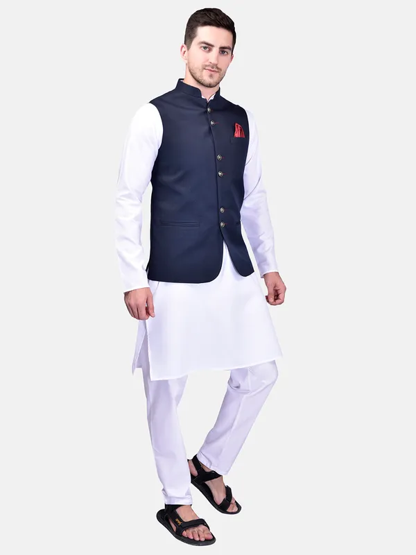 Men's_White_Kurta_Pajama_With_Navy_Blue_Nehru_Jacket_Set