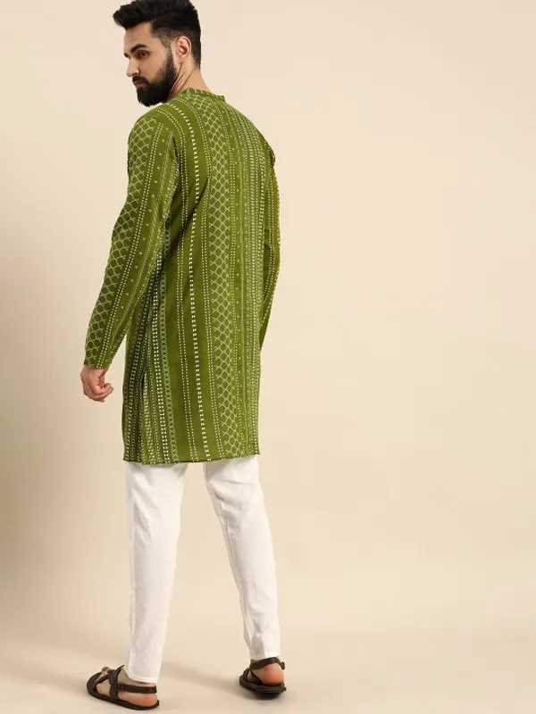 Men's_Green_Printed_Kurta_With_White_Pajama_Set