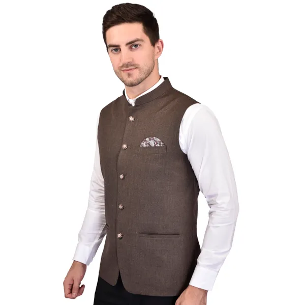 Men's_Brown_Nehru_Jacket_With_Pocket_Square