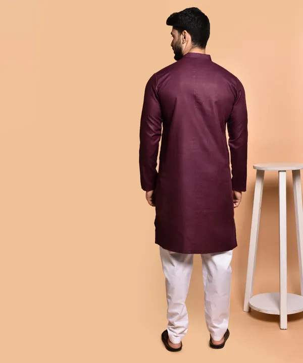 Men's_Maroon_Long_Kurta_With_Mandarin_Collar