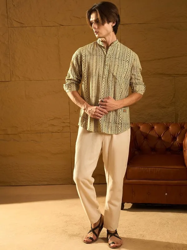 Men'S_Ethnic_Golden_Printed_Shirt