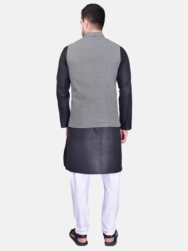 Men's_Black_Kurta_Pajama_With_Checkered_Nehru_Jacket_-_3_Piece_Ethnic_Set