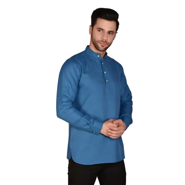 Men's_Blue_Long_Kurta_With_Black_Pants_Set