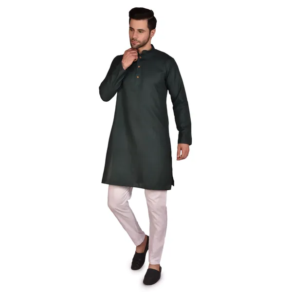 Men's_Dark_Green_Solid_Kurta_With_White_Churidar_Set_-_Traditional_Ethnic_Wear