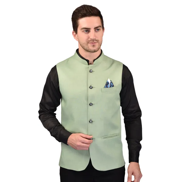 Men's_Pista_Green_Nehru_Jacket_With_Black_Contrast_Collar