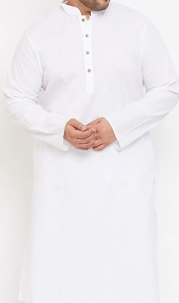 Men's_White_Cotton_Kurta_With_Mandarin_Collar_And_Wooden_Buttons