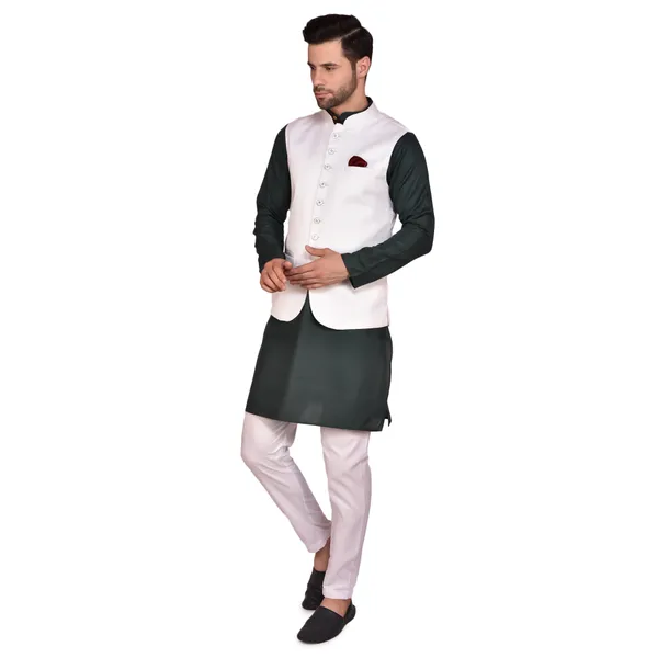 Men's_Ethnic_Nehru_Jacket_Kurta_Set_-_White_Jacket_With_Green_Kurta_Pajama