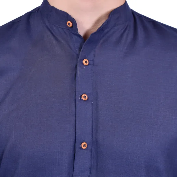 Men's_Navy_Blue_Short_Kurta_With_Mandarin_Collar_And_Button_Placket